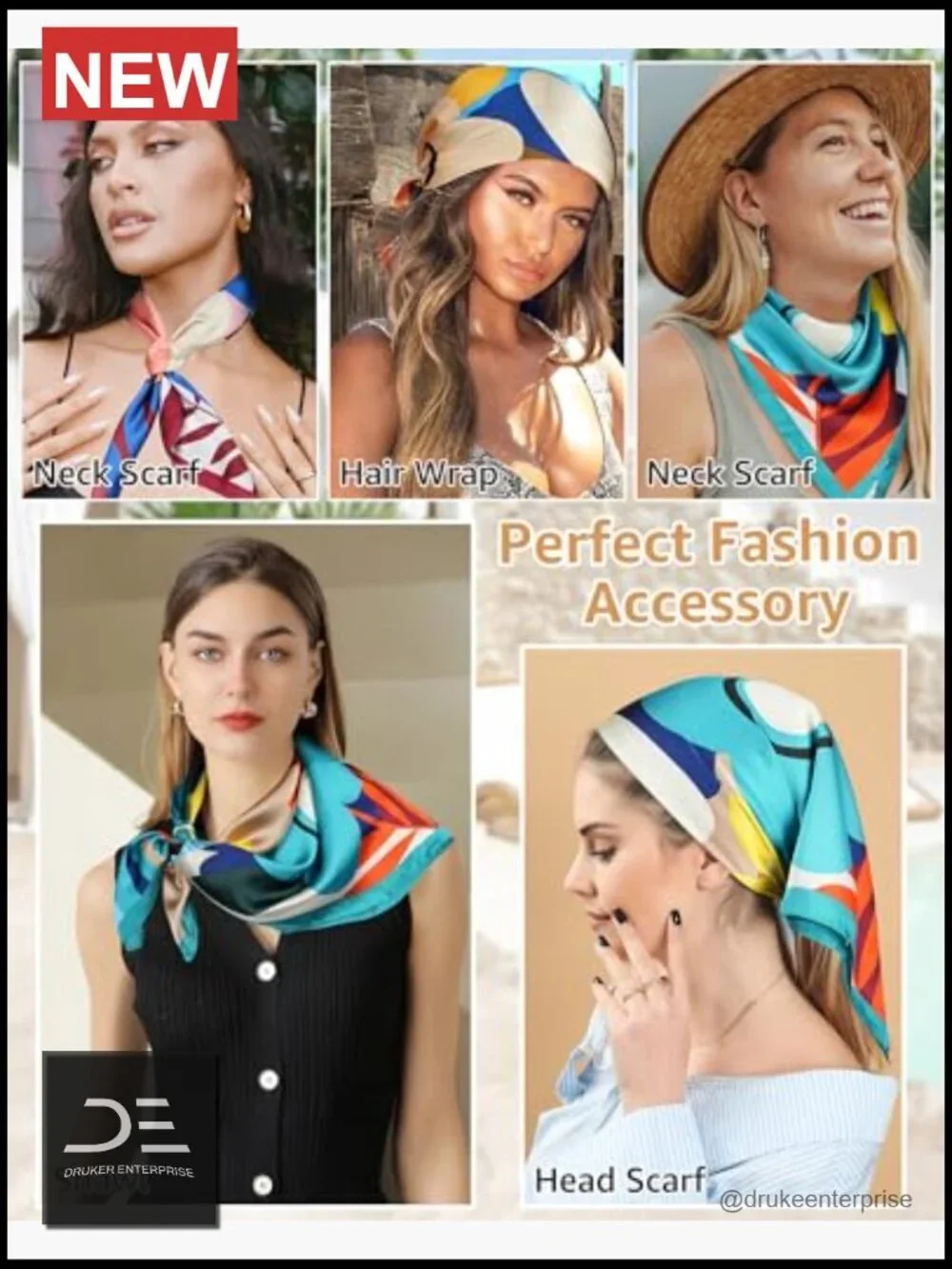 4 Pack Satin Head Scarf Square Hair Wrap Lightweight Fashion Scarves